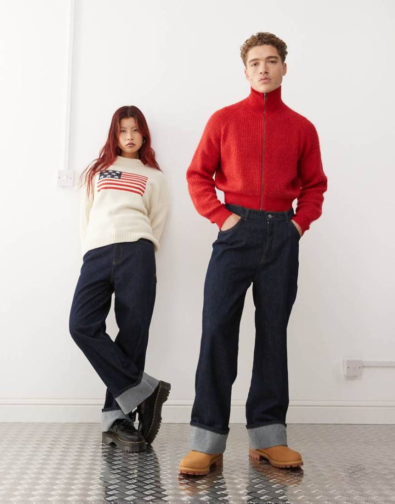 Reclaimed Vintage - Locker sitzende Unisex-Jeans aus indigoblauem Raw-Denim mit Umschlagsaum von Reclaimed Vintage
