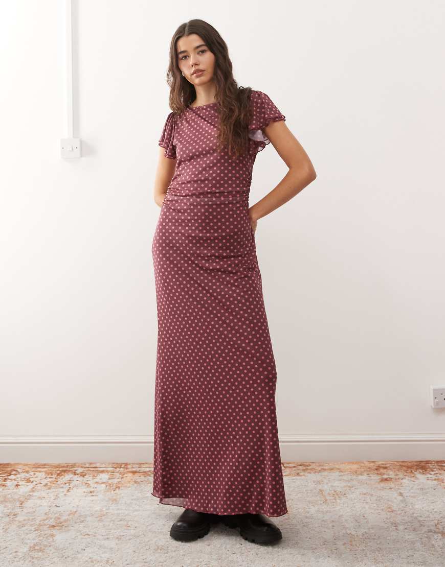 Reclaimed Vintage - Midikleid mit U-Boot-Ausschnitt und rosa Polka-Dot-Muster von Reclaimed Vintage