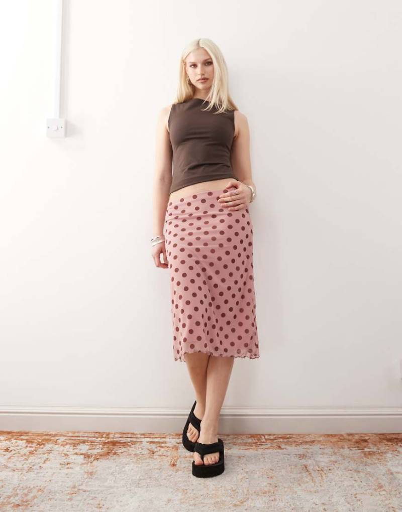 Reclaimed Vintage - Midirock in Rosé mit Polka-Dot-Print-Rosa von Reclaimed Vintage