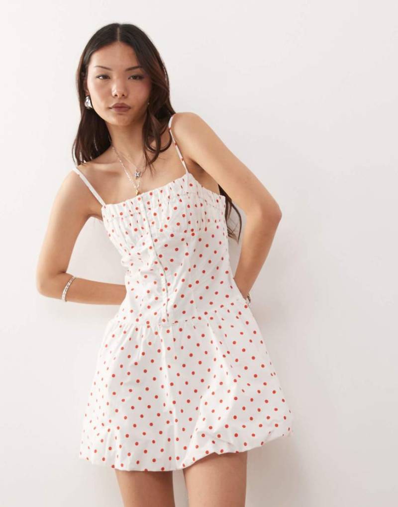 Reclaimed Vintage - Mini-Ballonkleid mit rotem Punktemuster und Haken-und Ösen-Verschluss-Bunt von Reclaimed Vintage