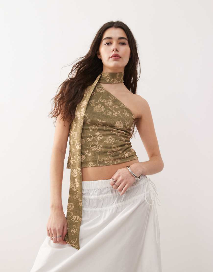 Reclaimed Vintage - One-Shoulder-Schal-Top mit floralem grünem Print von Reclaimed Vintage