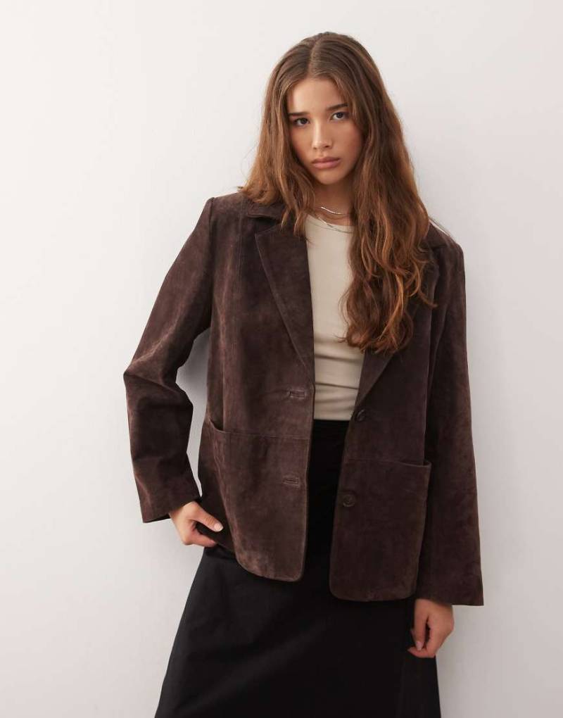 Reclaimed Vintage - Oversize-Blazer aus echtem Wildleder in Schokobraun-Brown von Reclaimed Vintage