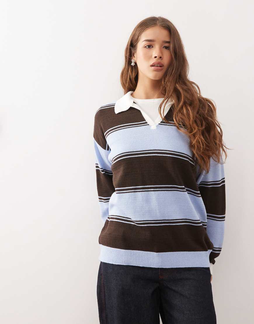 Reclaimed Vintage - Oversize-Rugby-Polohemd aus Strick in blau und braun gestreift Reclaimed Vintage - Oversize-Rugby-Polohemd aus Strick in blau und braun gestreift von Reclaimed Vintage