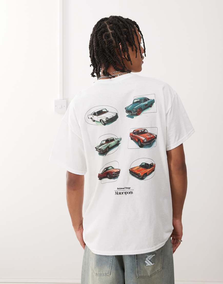 Reclaimed Vintage - Oversize-T-Shirt in Weiß mit Auto-Rückenprint Reclaimed Vintage - Oversize-T-Shirt in Weiß mit Auto-Rückenprint von Reclaimed Vintage