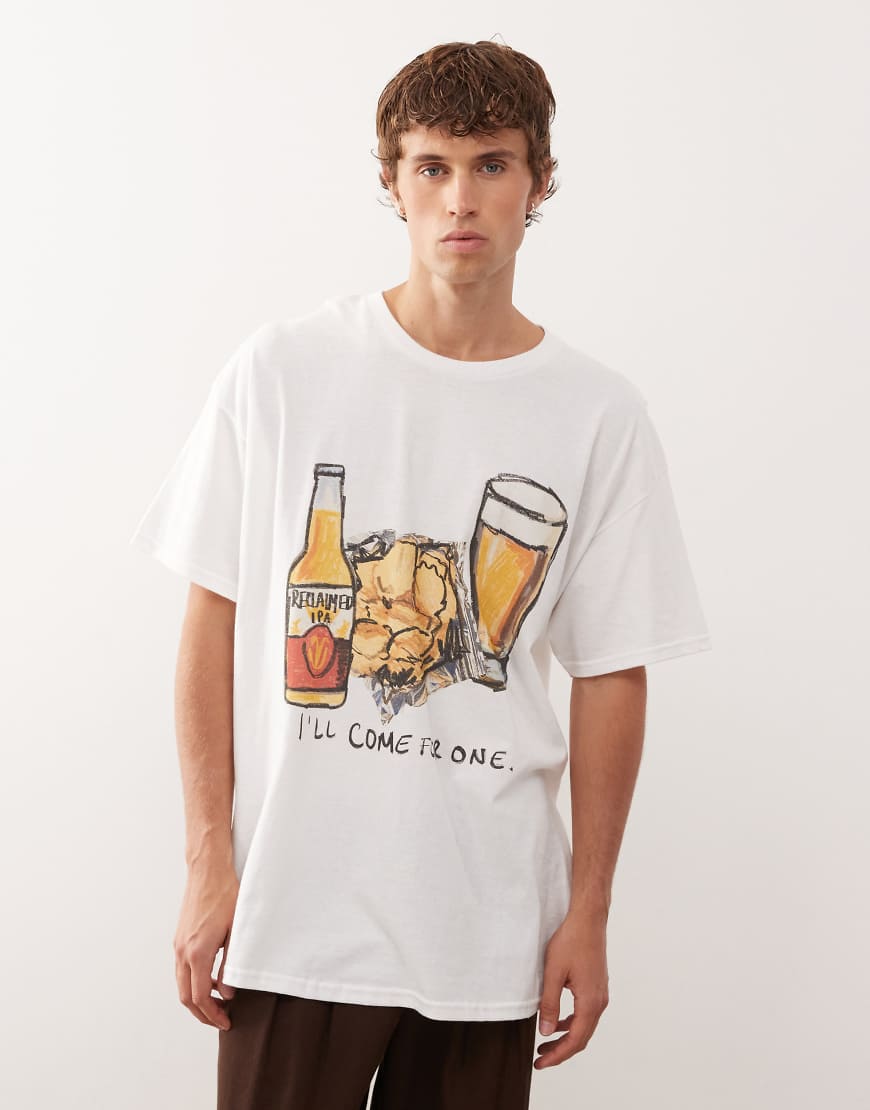 Reclaimed Vintage - Oversize-T-Shirt in Weiß mit Getränke-Grafik von Reclaimed Vintage