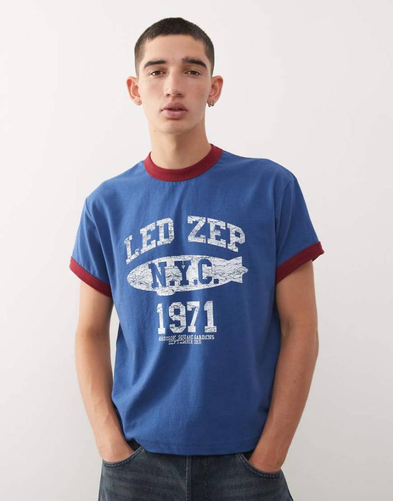 Reclaimed Vintage - Ringer-T-Shirt in Marineblau mit lizenziertem „Led Zeppelin"-Aufdruck kontrastierender, roter Paspelierung von Reclaimed Vintage