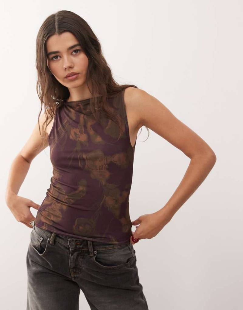 Reclaimed Vintage - Tanktop mit U-Boot-Ausschnitt und Blumenmuster in Feige-Bunt von Reclaimed Vintage