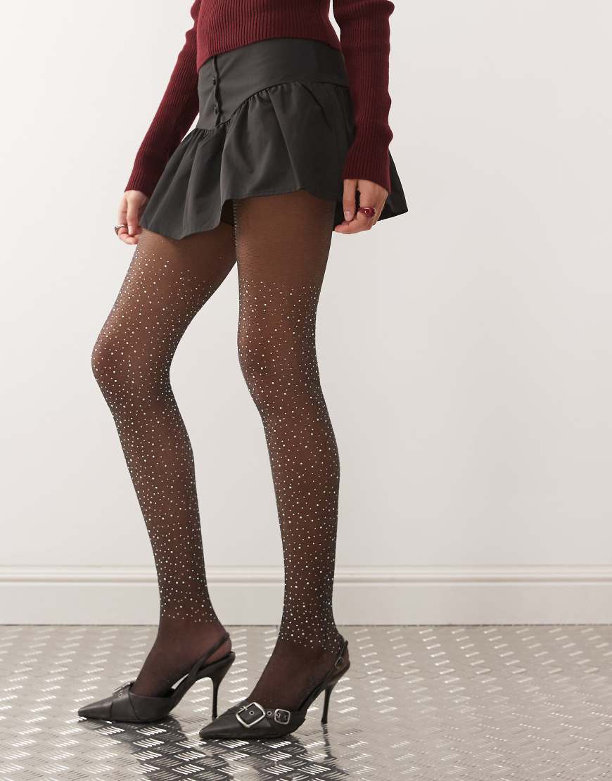 Reclaimed Vintage - Transparente Strumpfhose in Schwarz mit Strass-Steinen von Reclaimed Vintage