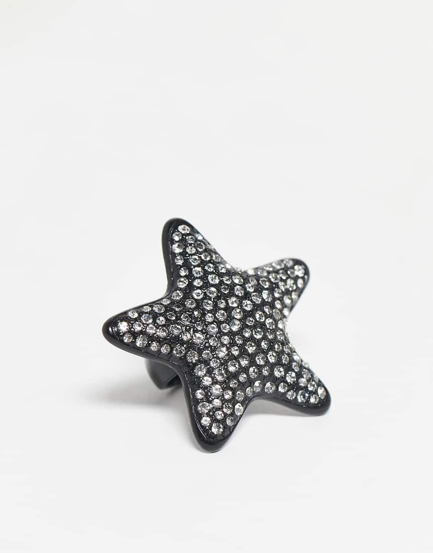 Reclaimed Vintage - Übergroßer sternförmiger Ring in Schwarz mit Strassverzierung von Reclaimed Vintage