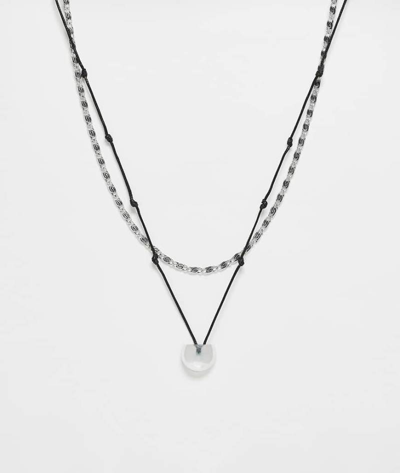 Reclaimed Vintage - 2-reihige Unisex-Halskette mit Kordelkette und durchscheinendem Anhänger-Silber von Reclaimed Vintage