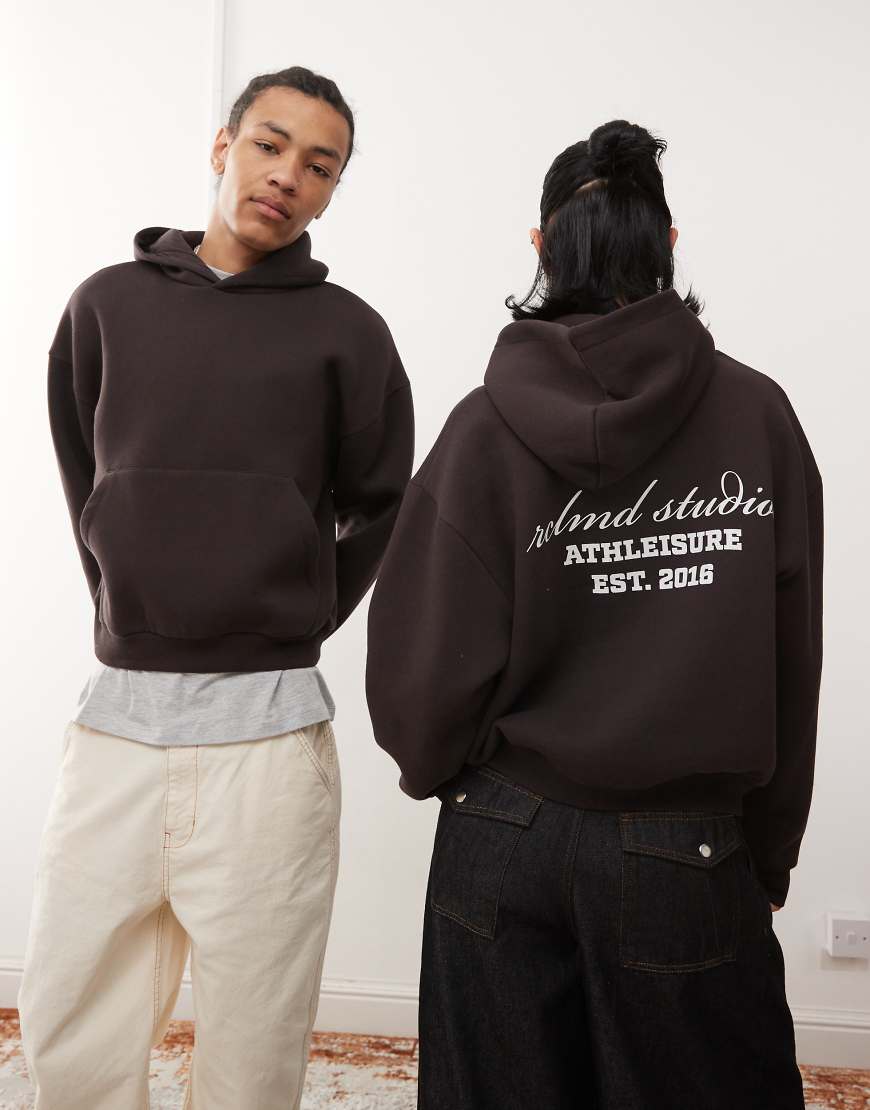 Reclaimed Vintage - Unisex - Cropped Kapuzenpullover in Boxy-Passform in Schokoladenbraun mit Logo von Reclaimed Vintage