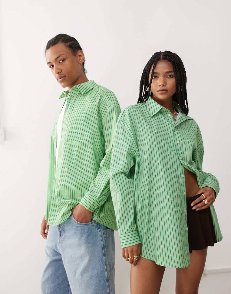 Reclaimed Vintage - Unisex-Hemd in gestreiftem Grün mit Oversize-Schnitt-Bunt von Reclaimed Vintage