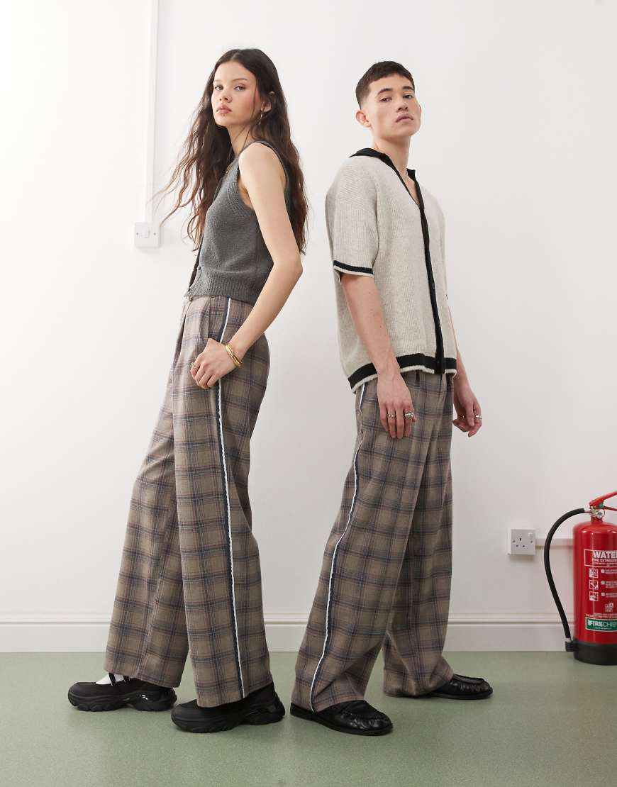 Reclaimed Vintage - Unisex-Hose in kariertem Braun mit weitem Bein-Bunt von Reclaimed Vintage