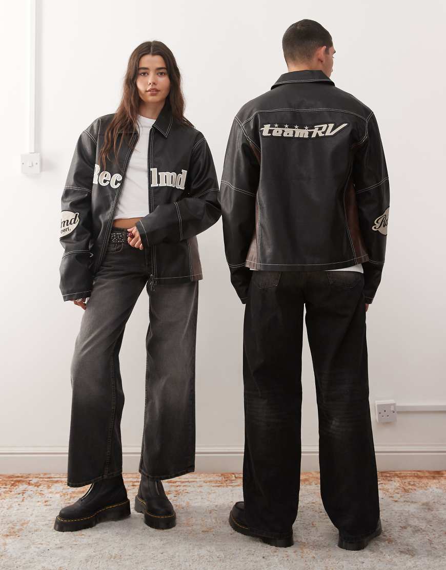 Reclaimed Vintage - Unisex-Jacke im Motorsport-Design aus Kunstleder in Schwarz und Braun-Brown Reclaimed Vintage - Unisex-Jacke im Motorsport-Design aus Kunstleder in Schwarz und Braun-Brown von Reclaimed Vintage