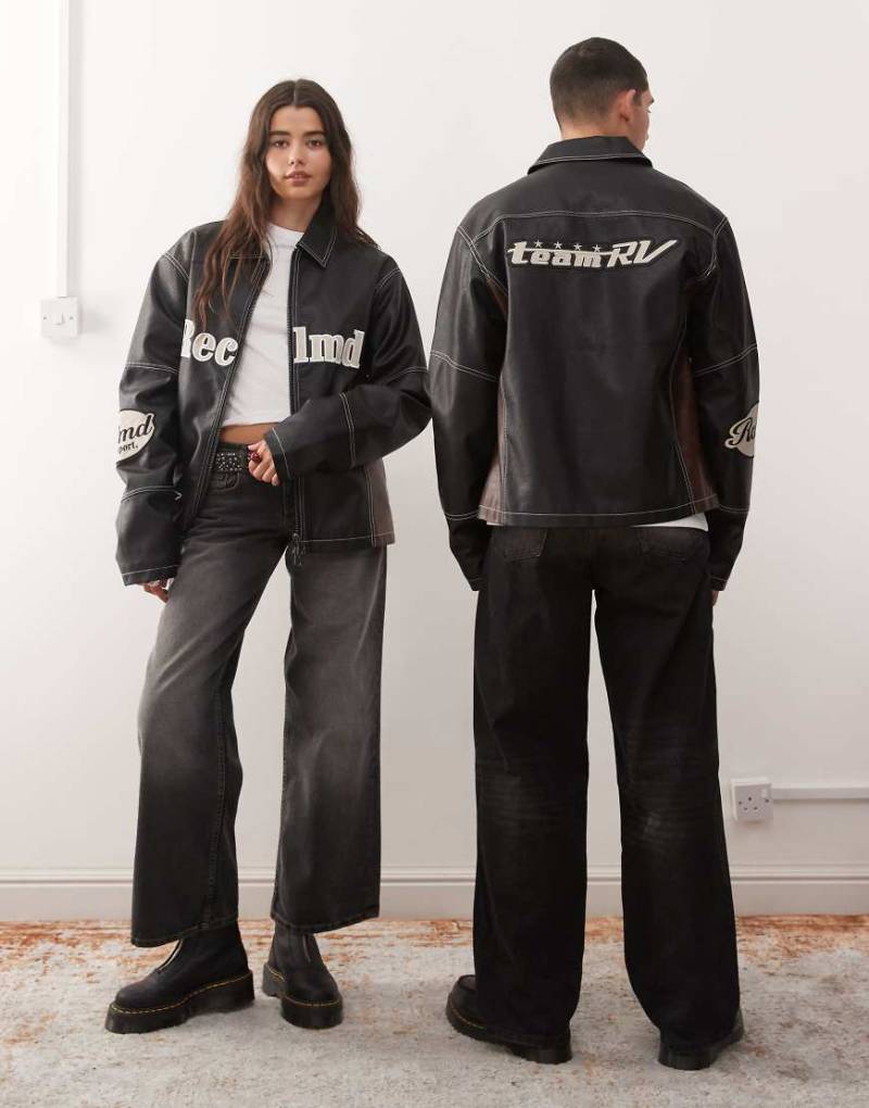 Reclaimed Vintage - Unisex-Jacke im Motorsport-Design aus Kunstleder in Schwarz und Braun-Brown von Reclaimed Vintage