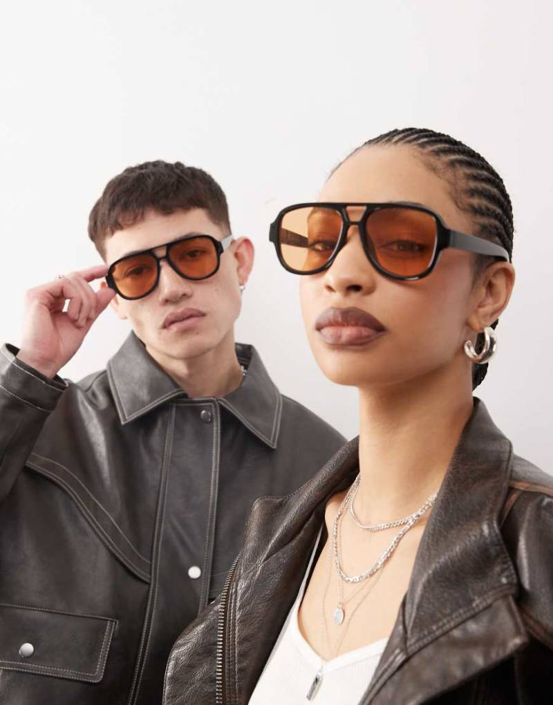 Reclaimed Vintage - Unisex-Pilotensonnenbrille in Schwarz von Reclaimed Vintage