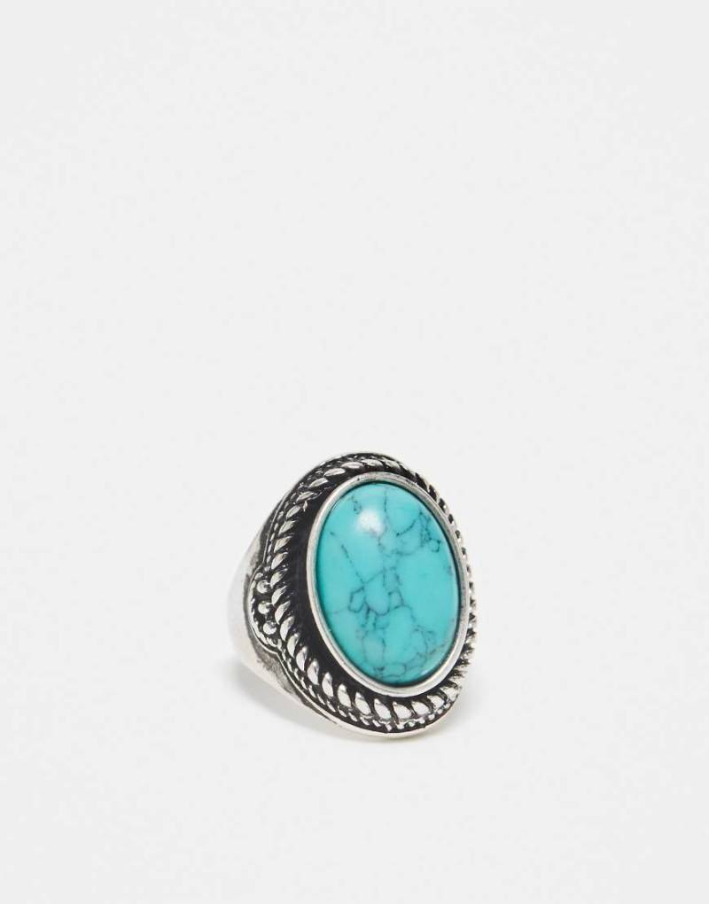 Reclaimed Vintage - Unisex - Ring in Silberoptik mit blauem Schmuckstein von Reclaimed Vintage