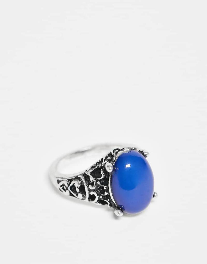 Reclaimed Vintage - Unisex - Ring in Silberoptik mit blauem Schmuckstein von Reclaimed Vintage