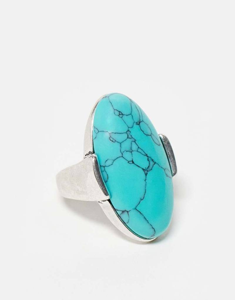 Reclaimed Vintage - Unisex-Ring in brünierter Silberoptik mit blauem Schmuckstein von Reclaimed Vintage