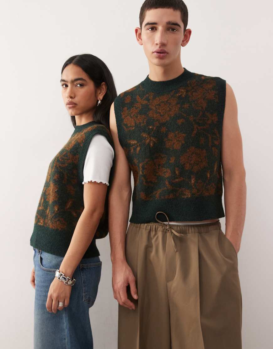 Reclaimed Vintage - Unisex - Strick-Tanktop in Waldgrün mit Teppich-Gobelin-Print von Reclaimed Vintage