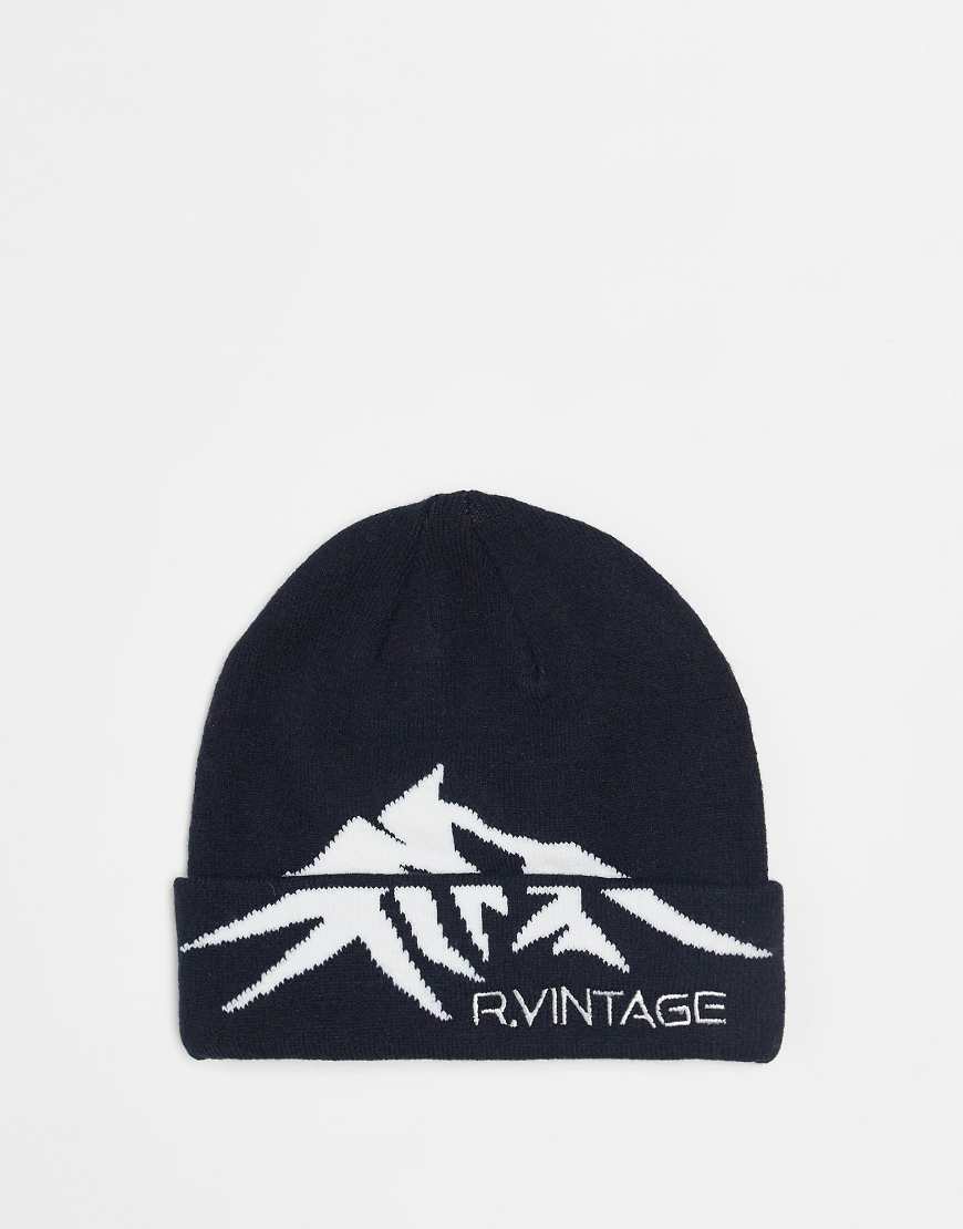 Reclaimed Vintage - Unisex-Strickmütze in Schwarz mit Bergkontur-Motiv von Reclaimed Vintage