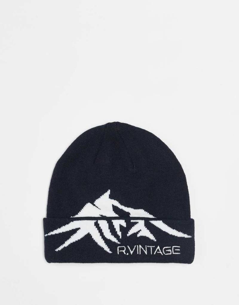 Reclaimed Vintage - Unisex-Strickmütze in Schwarz mit Bergkontur-Motiv von Reclaimed Vintage