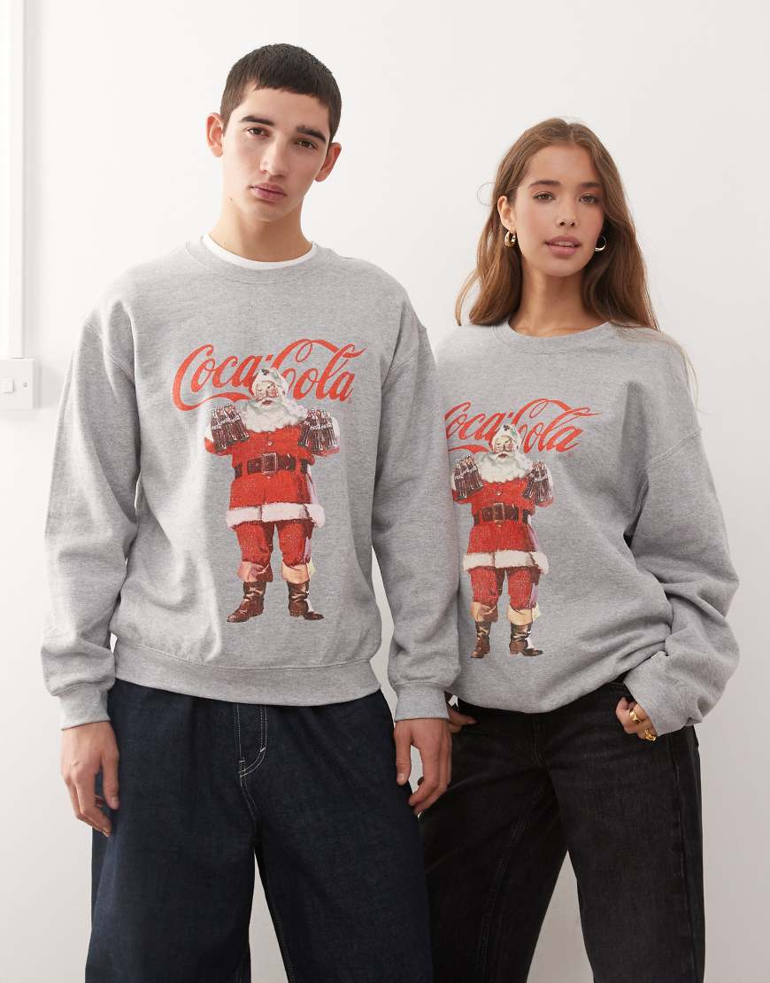 Reclaimed Vintage - Unisex-Sweatshirt in meliertem Grau mit weihnachtlichem „Coca Cola"-Lizenzprint von Reclaimed Vintage