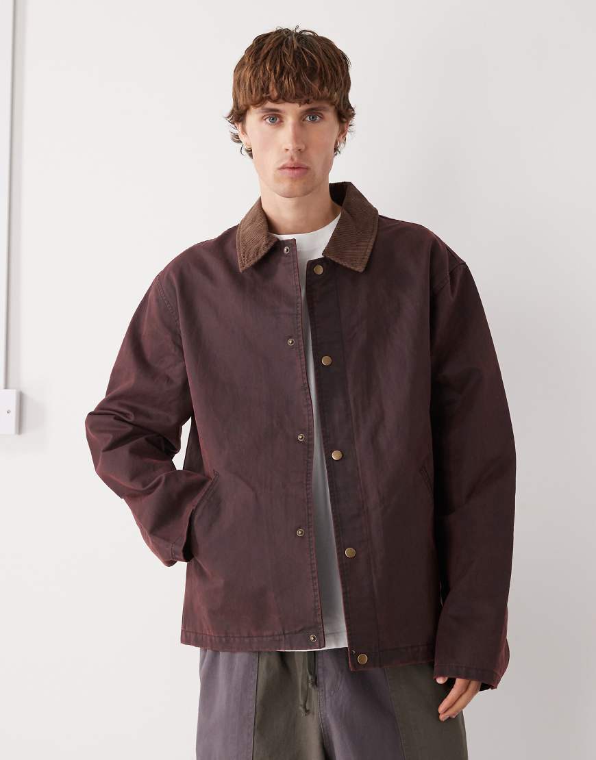 Reclaimed Vintage - Wachsjacke in Burgunderrot mit kontrastierendem Cordkragen von Reclaimed Vintage