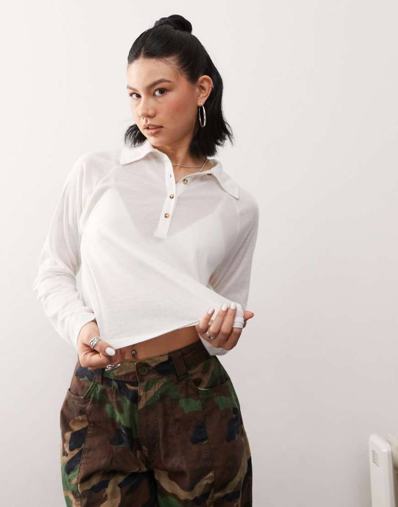 Reclaimed Vintage - Weiches Poloshirt in Creme mit lockerer Passform-Weiß von Reclaimed Vintage