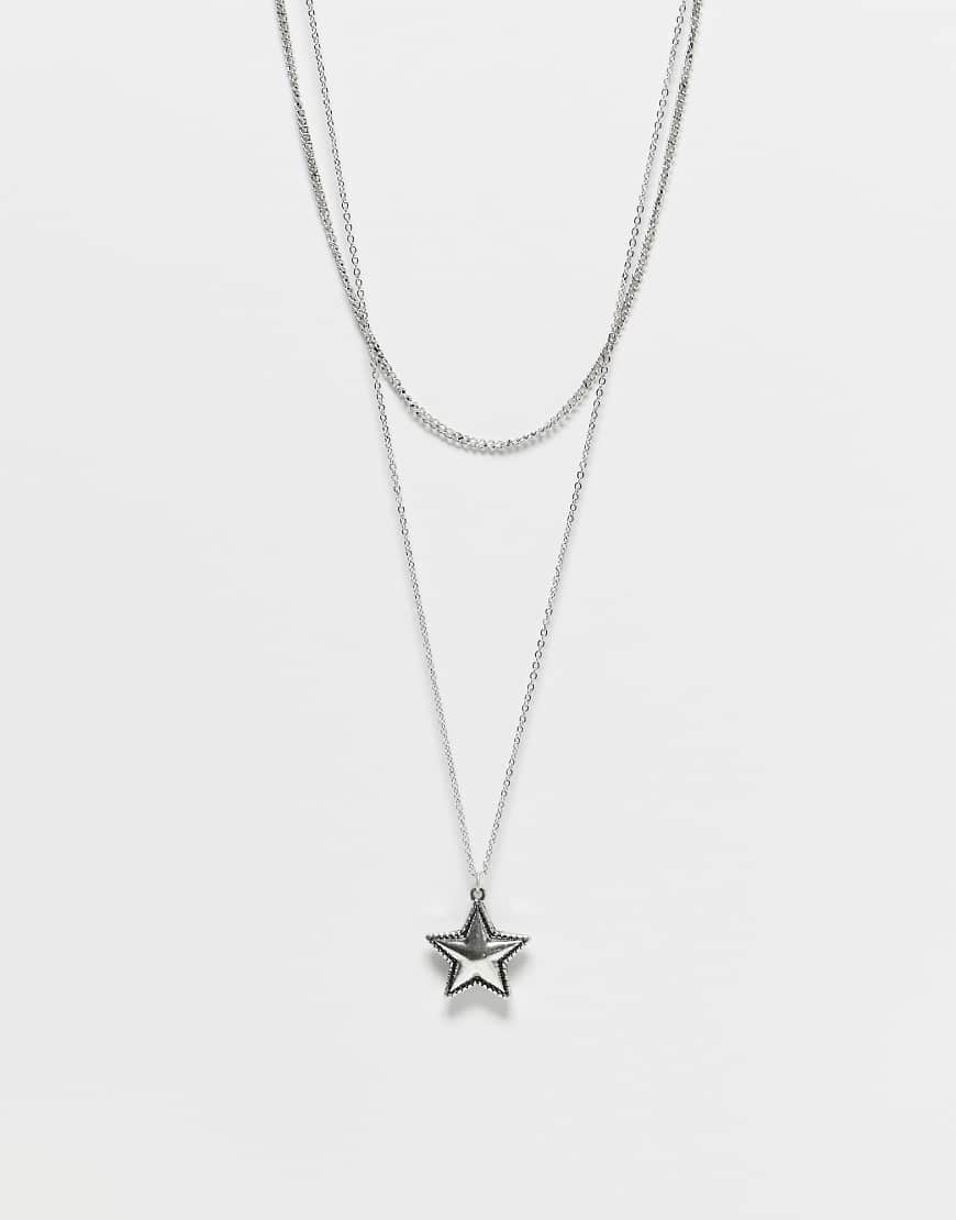 Reclaimed Vintage - Zweireihige Unisex-Halskette in Silberoptik mit Sternanhänger von Reclaimed Vintage