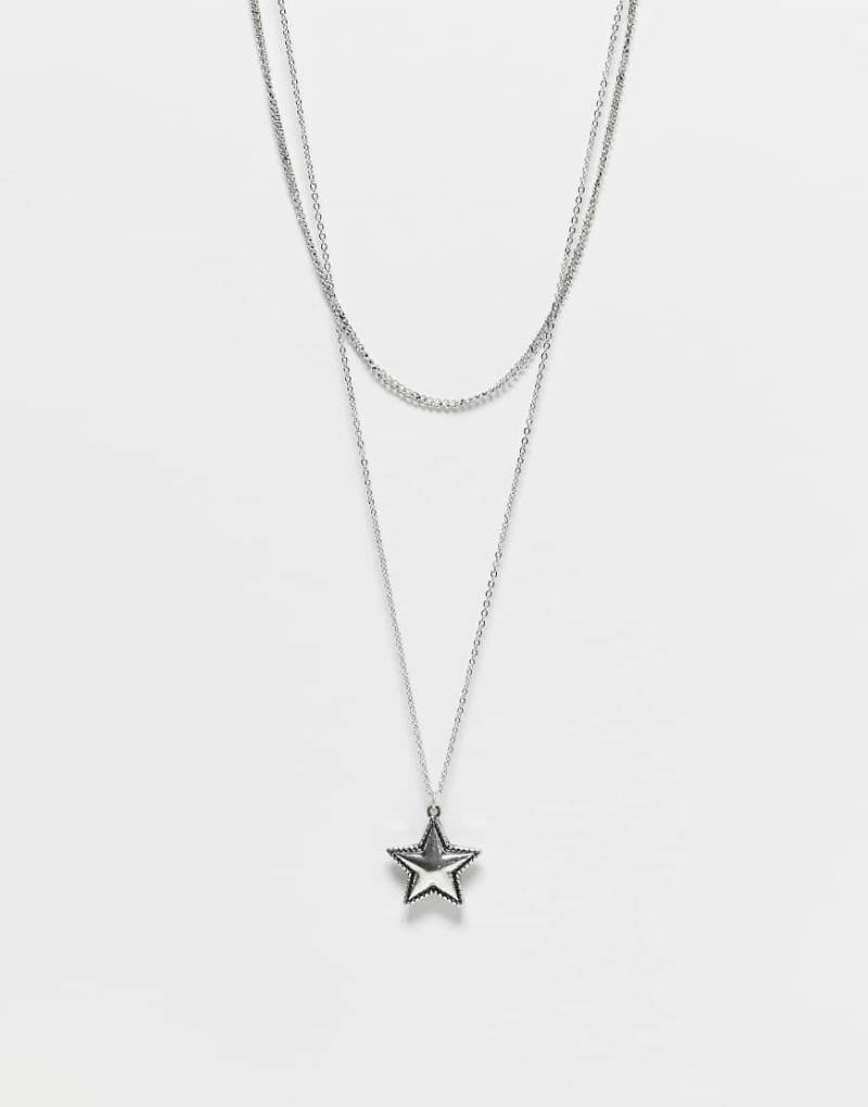 Reclaimed Vintage - Zweireihige Unisex-Halskette in Silberoptik mit Sternanhänger von Reclaimed Vintage