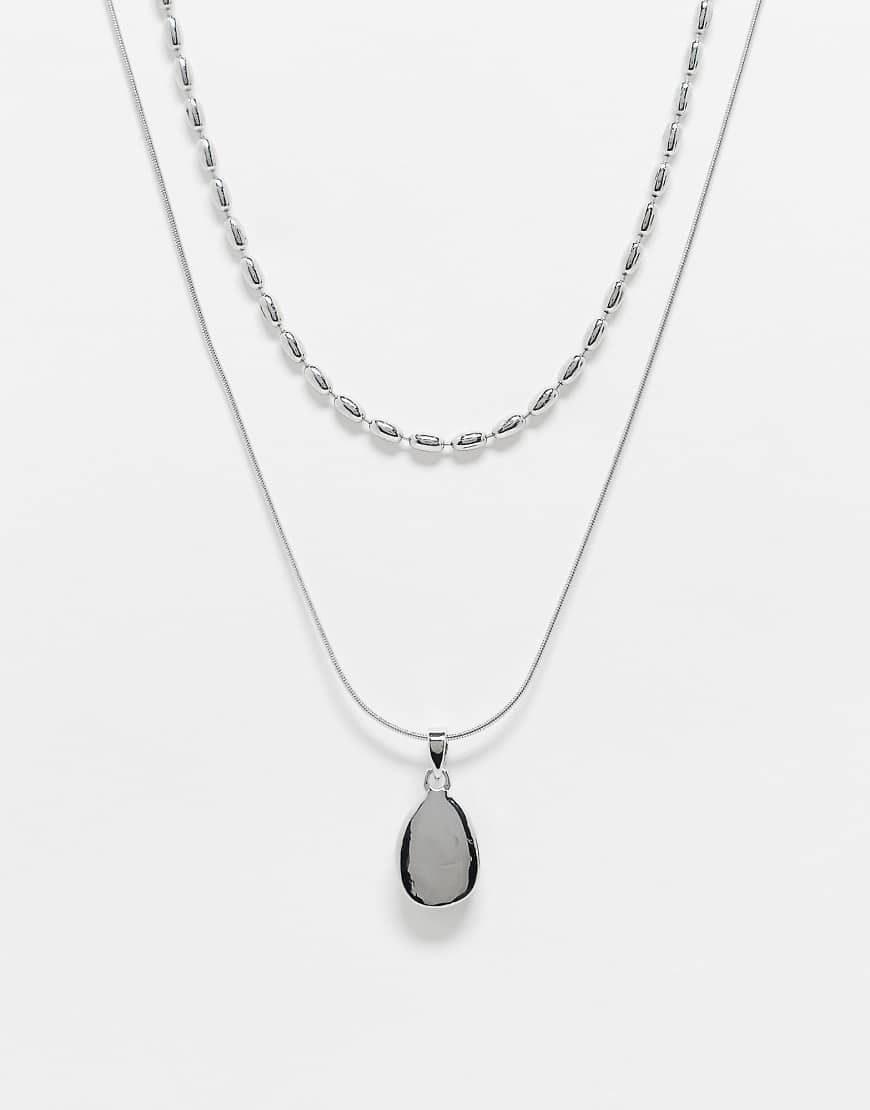 Reclaimed Vintage - Zweireihige Unisex-Kette mit Kunststein-Anhänger in Grau-Silber Reclaimed Vintage - Zweireihige Unisex-Kette mit Kunststein-Anhänger in Grau-Silber von Reclaimed Vintage