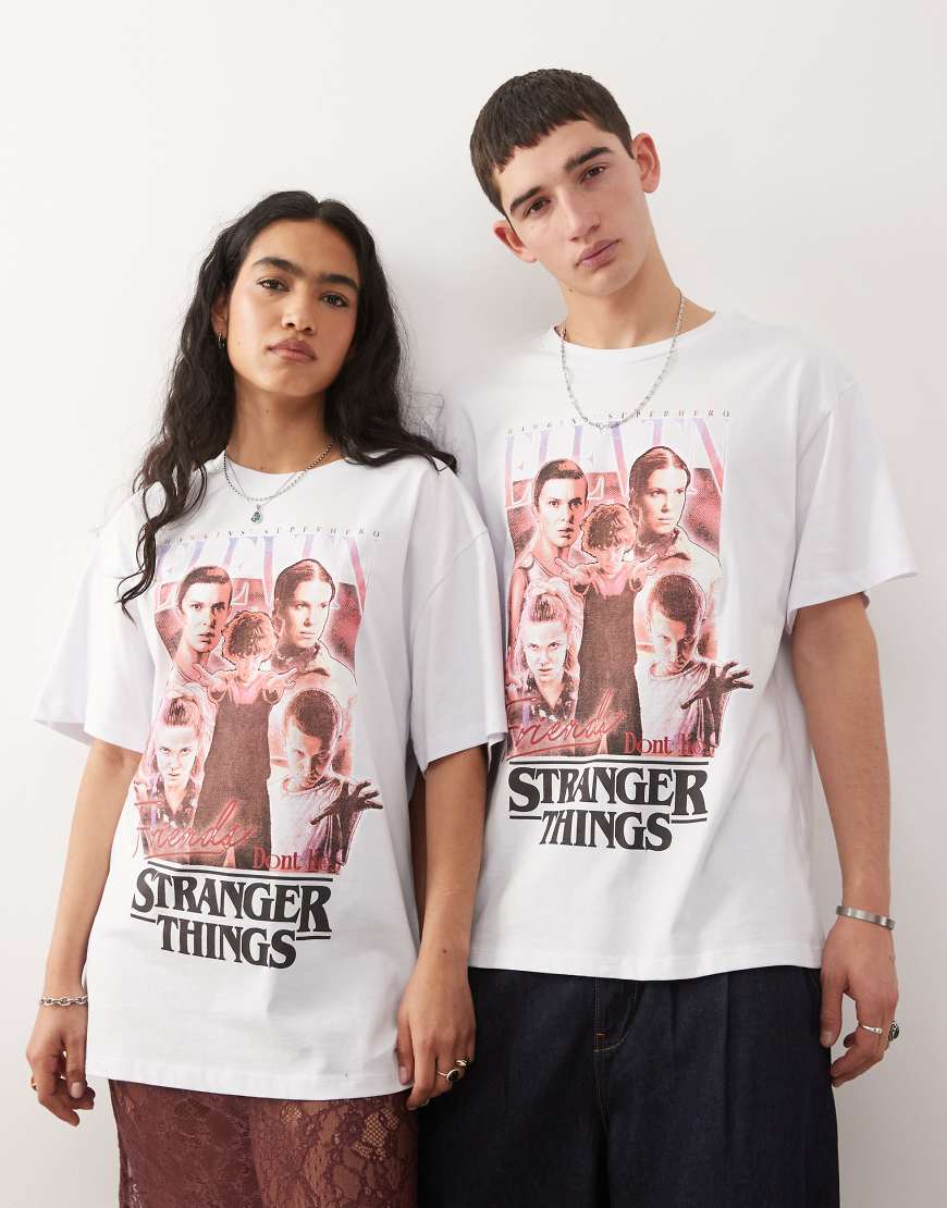 Reclaimed Vintage x Stranger Things - Unisex-T-Shirt in Weiß mit Eleven-Retroprint und Oversize-Passform-Bunt von Reclaimed Vintage