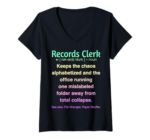 Damen Sachbearbeiter für Aufzeichnungen T-Shirt mit V-Ausschnitt von Records Clerk Gifts & Tees