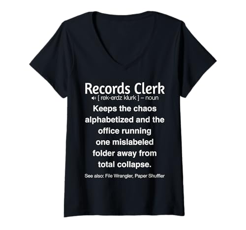 Damen Sachbearbeiter für Aufzeichnungen T-Shirt mit V-Ausschnitt von Records Clerk Gifts & Tees