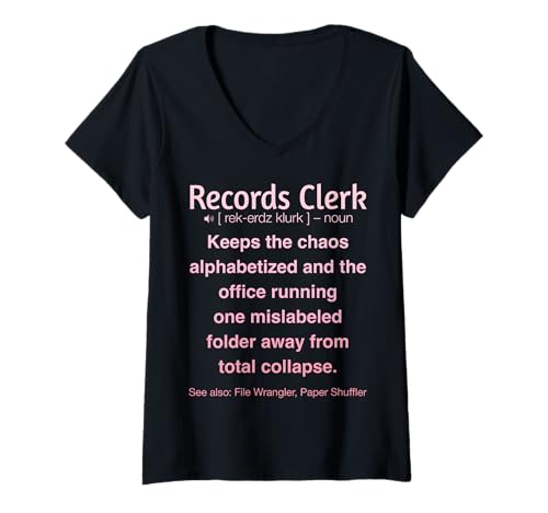 Damen Sachbearbeiter für Aufzeichnungen T-Shirt mit V-Ausschnitt von Records Clerk Gifts & Tees