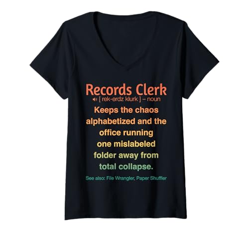 Damen Sachbearbeiter für Aufzeichnungen T-Shirt mit V-Ausschnitt von Records Clerk Gifts & Tees