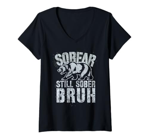 Damen Süßer Bär Noch nüchterner Bruh Sobear Nüchternheit NA Mama Erholung T-Shirt mit V-Ausschnitt Damen Süßer Bär Noch nüchterner Bruh Sobear Nüchternheit NA Mama Erholung T-Shirt mit V-Ausschnitt von Recover Out Loud AA Drug Free Anniversary Clean
