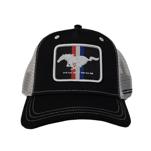 Ford Mustang Trucker-Kappe, bestickt, 100 % recyceltes Polyester, Blau, Schwarz von Recovered