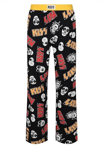 Kiss Band Loungehose – Erwachsene Herren Musik Rock Band All Over Print Baumwollstoff – Lässige Schlafanzughose für Loungewear Nachtwäsche, Schwarz , M von Recovered