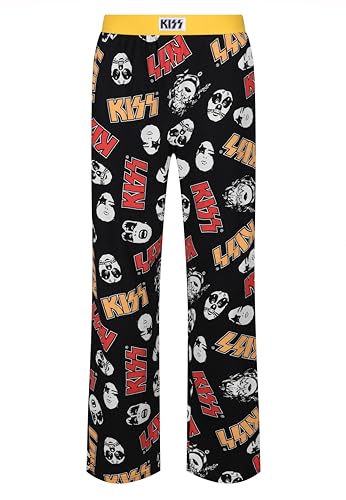 Kiss Band Loungehose – Erwachsene Herren Musik Rock Band All Over Print Baumwollstoff – Lässige Schlafanzughose für Loungewear Nachtwäsche, Schwarz , XXL von Recovered