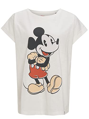 Recovered Disney Mickey Mouse Faded Vintage Poster Ecru Womens Boyfriend T-Shirt by L von Recovered