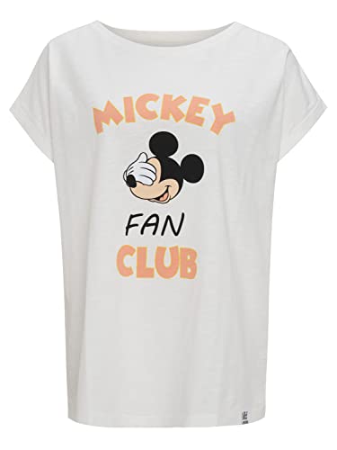 Recovered Disney Mickey Mouse Fan Club Print Ecru Womens Boyfriend T-Shirt by XL von Recovered