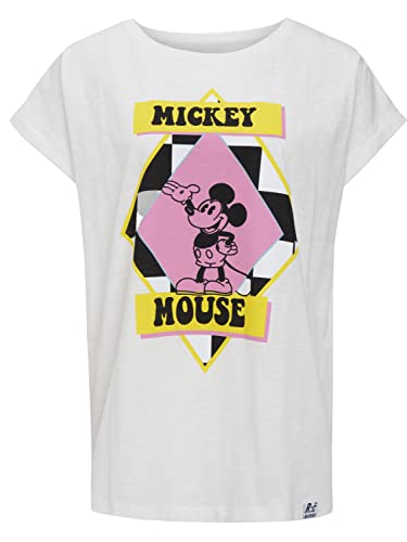 Recovered Disney Mickey Mouse Pop Colour Graphic Ecru Womens Boyfriend T-Shirt by M von Recovered