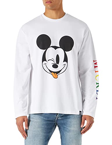 Recovered Disney Multi-Coloured Mickey Text Relaxed White L/S T-Shirt by L von Recovered