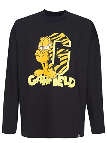 Recovered Garfield College Text Oversized L/S Black T-Shirt by S von Recovered