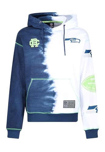 Recovered Hooded Sweatshirt Hoodie Kapuzenpullover - NFL - Seattle Seahawks Ink Dye Effect Navy On White M von Recovered