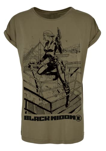 Recovered Marvel Black Widow Sketch Print Khaki Womens Boyfriend T-Shirt by L von Recovered