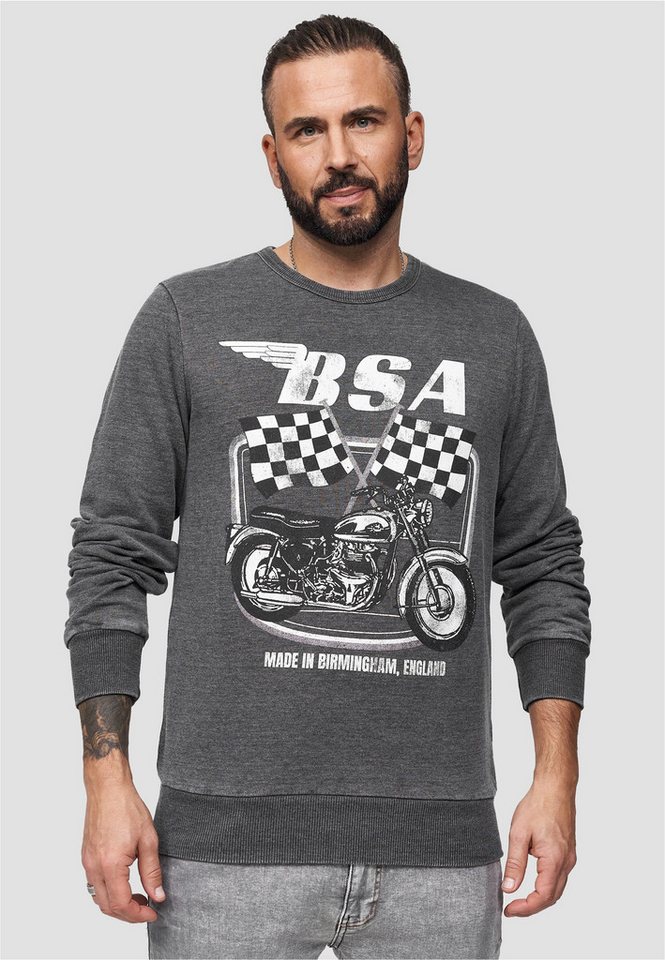 Recovered Sweatshirt BritishMotor Flag Charcoal Vintage mit coolem Print im Vintage-Stil von Recovered
