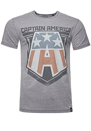 Recovered T-Shirt Marvel Captain America Badge - L - Grau von Recovered